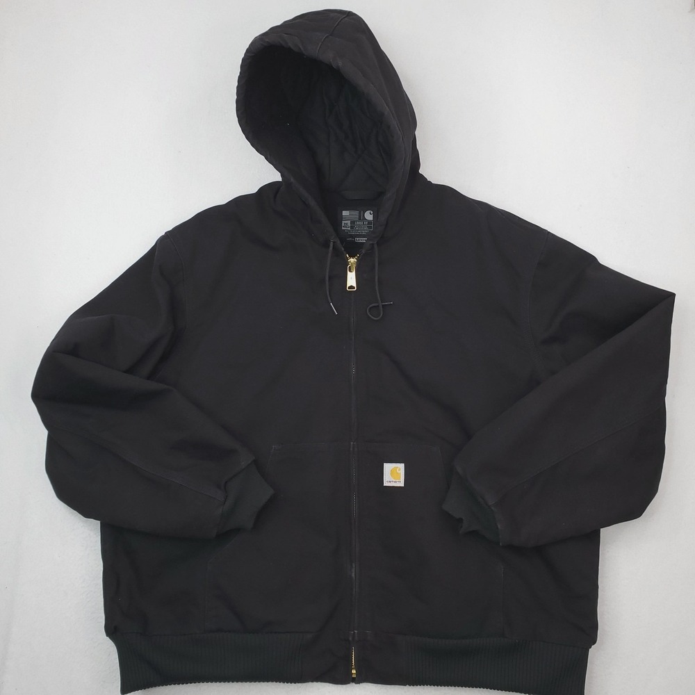 Carhartt Jacket Mens 2XL Black J140 Hooded Quilted Canvas Insulated Workwear USA